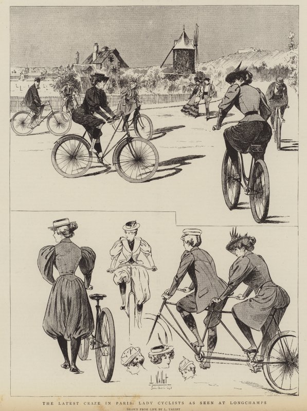 La dernière mode à Paris, les cyclistes féminines vues à Longchamps - Louis Vallet