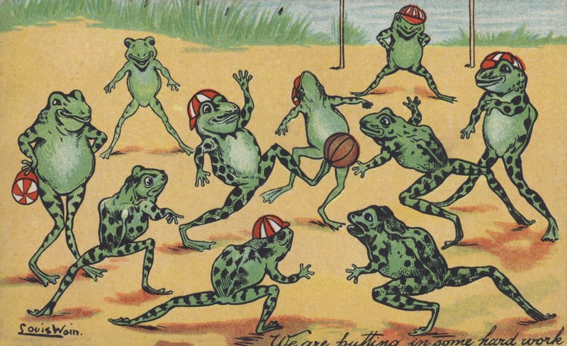 Grenouilles jouant au football - Louis Wain