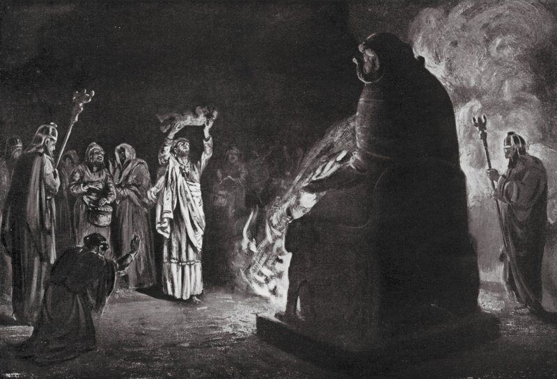 Sacrifice phénicien à Moloch (lithographie) - Margaret (after) Dovaston