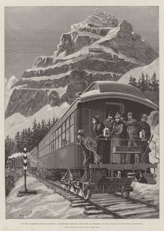 Sur le chemin de fer canadien-pacifique, les passagers profitent de la vue à Stephen, au sommet des montagnes Rocheuses - Melton Prior