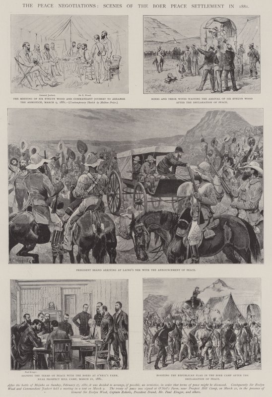 Les négociations de paix, scènes du règlement de paix des Boers en 1881 - Melton Prior