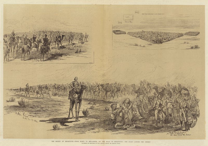 Le secours de Khartoum, de Korti à Metammeh, sur la route de Khartoum, le départ à travers le désert - Melton Prior