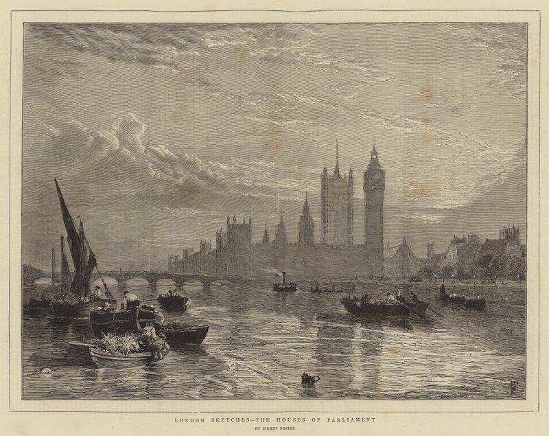 Croquis de Londres, les Chambres du Parlement - Myles Birket Foster