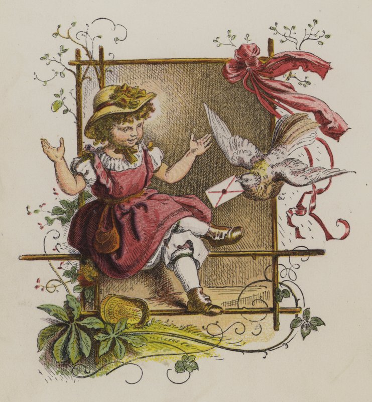 Oiseau livrant une lettre à une petite fille - Oskar Pletsch