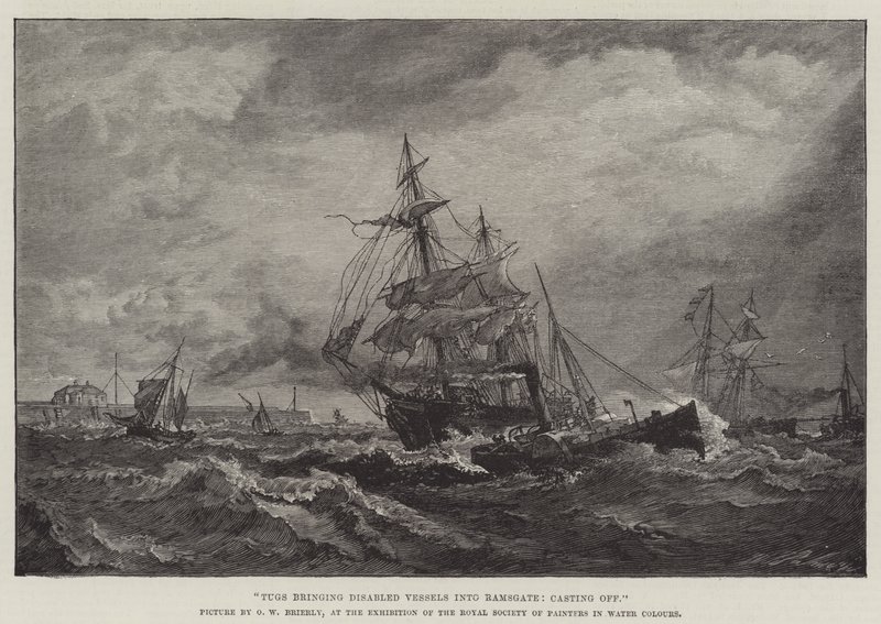 Remorqueurs amenant des navires en panne à Ramsgate, larguant les amarres - Oswald Walters Brierly