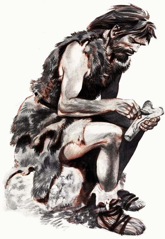 Homme des cavernes taillant un os - Peter Jackson