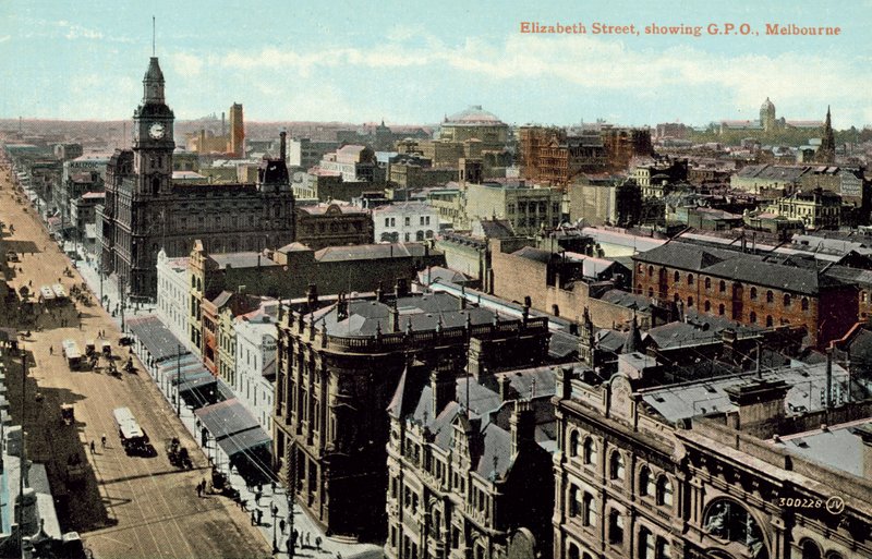 Elizabeth Street, montrant le GPO, Melbourne - Photographer Australian