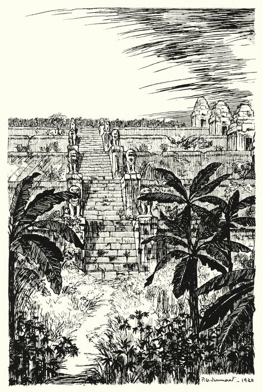Escalier principal, Phnom Bakeng (gravure) - Pierre Jeannerat de Beerski