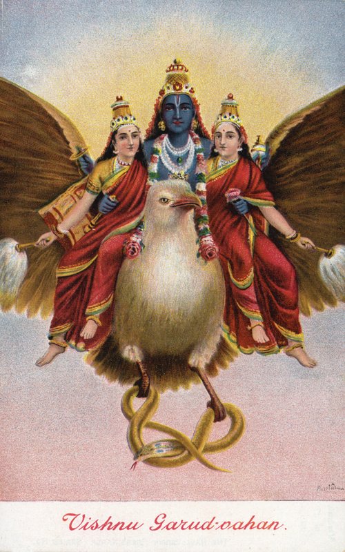 Le dieu hindou Vishnu, chevauchant son véhicule Garuda - Raja Ravi Varma