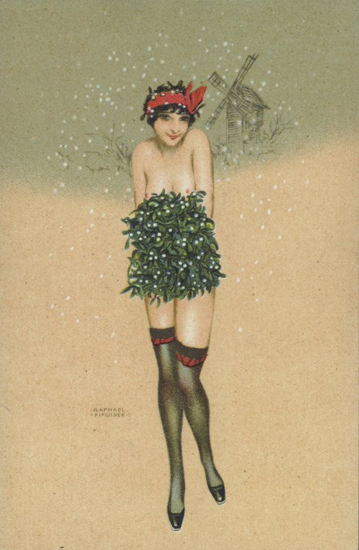Fille portant un bouquet de gui - Raphael Kirchner