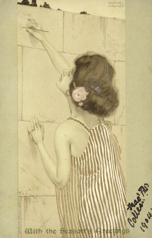 Fille écrivant sur un mur - Raphael Kirchner