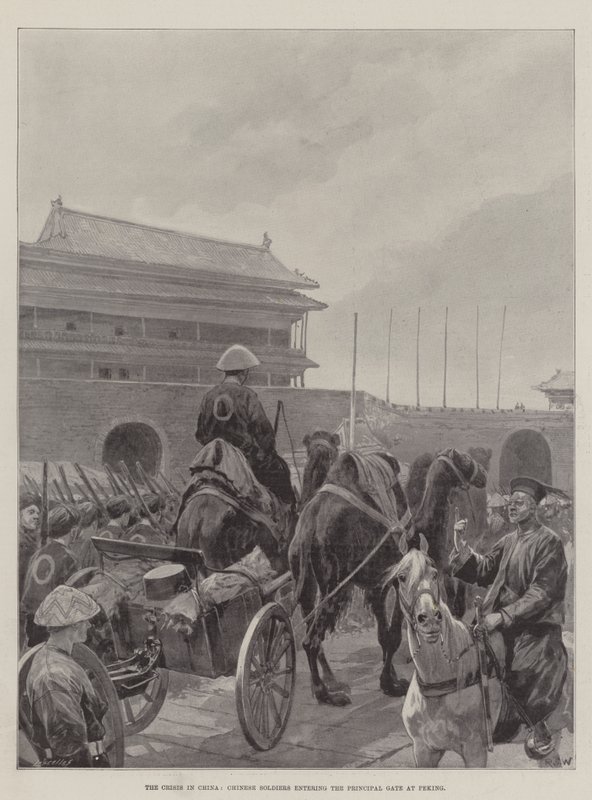 La crise en Chine, soldats chinois entrant par la porte principale à Pékin - Richard Caton Woodville junior