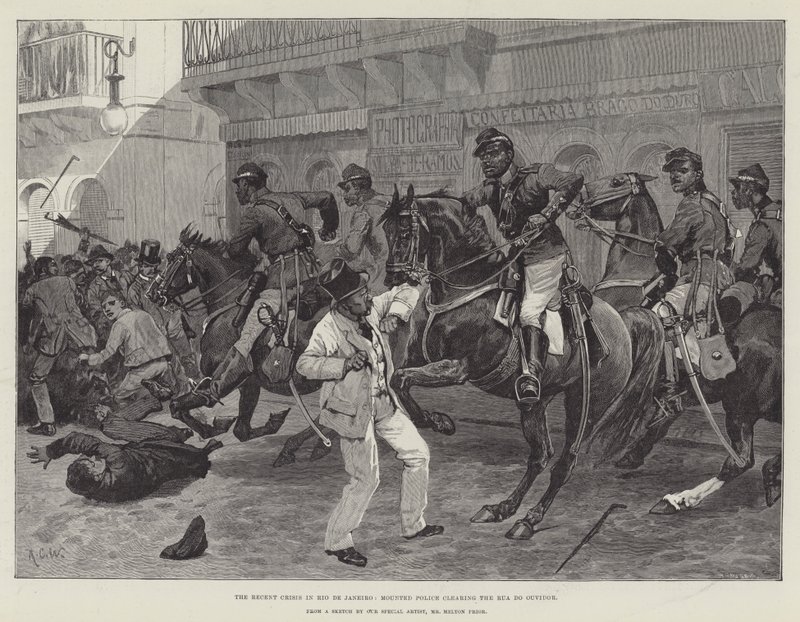 La Crise récente à Rio de Janeiro, la police montée dégageant la Rua do Ouvidor - Richard Caton Woodville junior