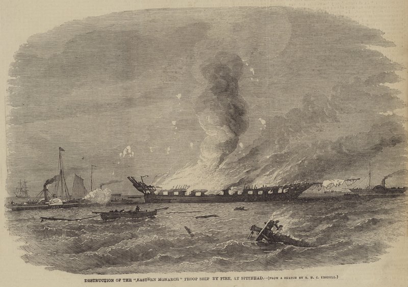 Destruction du navire de troupes Eastern Monarch par le feu, à Spithead - Richard Ubsdell