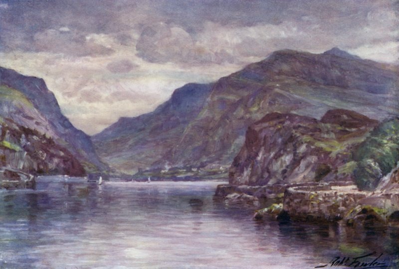 Snowdon depuis le lac Llanberis (lithographie en couleur) - Robert (after) Fowler