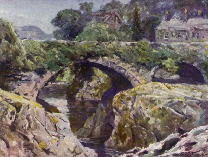 Le vieux pont, Bettws-y-Coed (lithographie en couleur) - Robert (after) Fowler