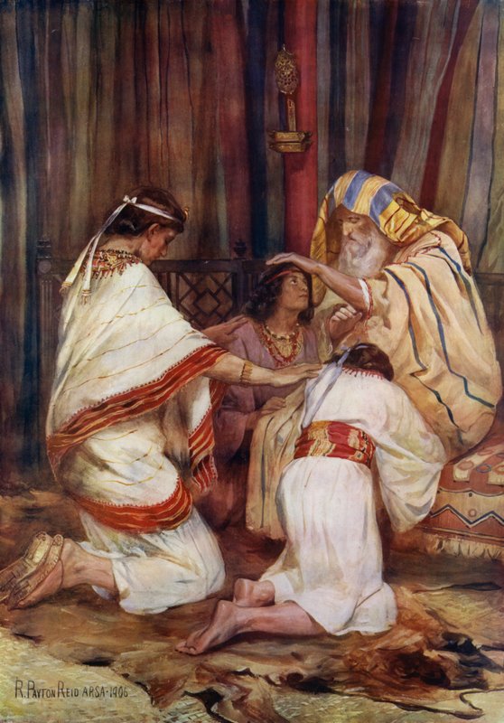 Jacob bénissant ses petits-fils (lithographie en couleur) - Robert Payton Reid