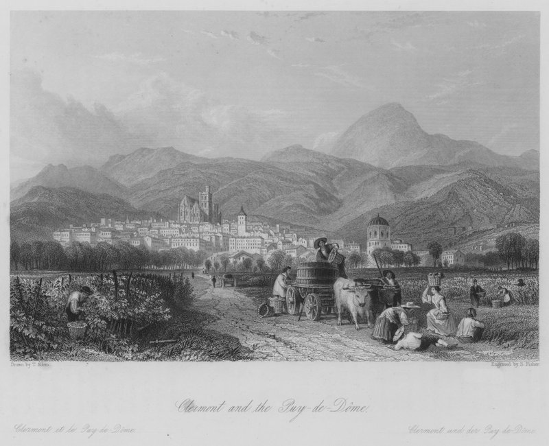 Clermont et le Puy-de-Dôme (gravure) - Thomas (after) Allom