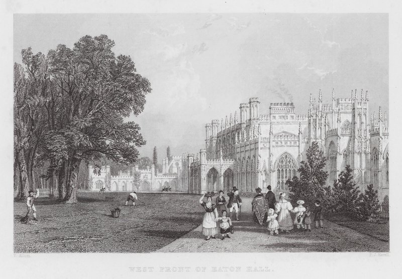 Façade ouest de Eaton Hall (gravure) - Thomas (after) Allom