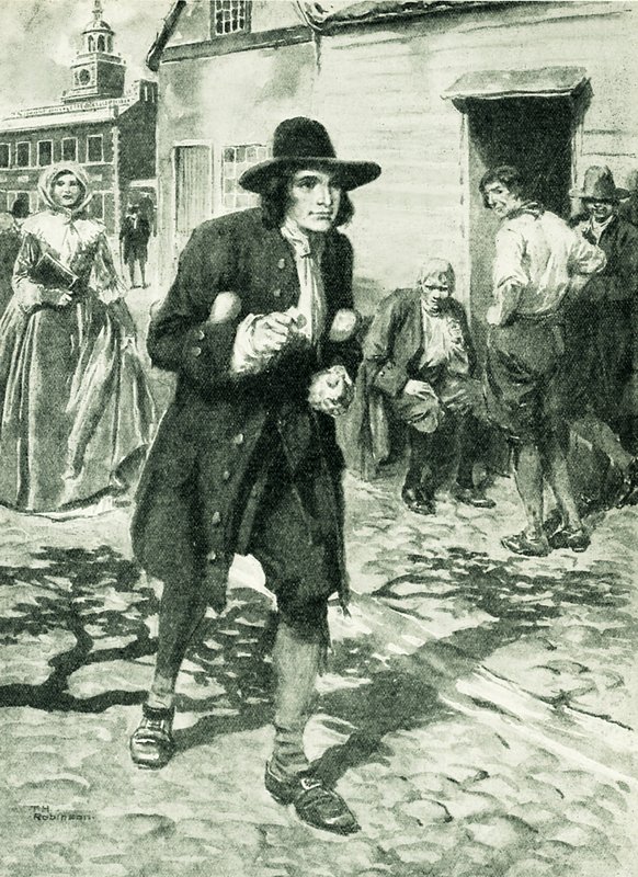 Benjamin Franklin arrivant à Philadelphie (litho) - Thomas Heath Robinson