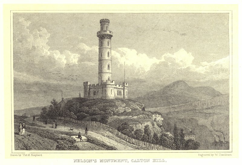 Monument de Nelson, Calton Hill (gravure) - Thomas Hosmer (after) Shepherd