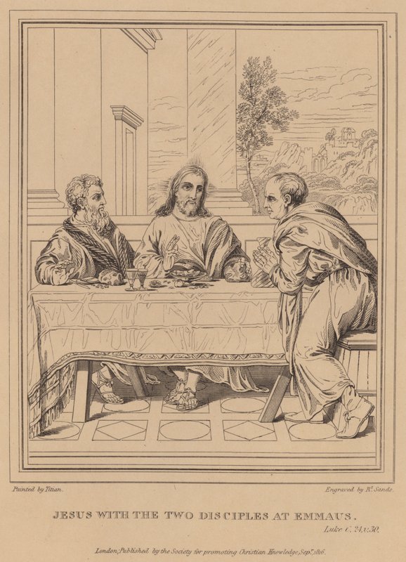 Jésus avec les deux disciples à Emmaüs, Luc - Tiziano Vecelli