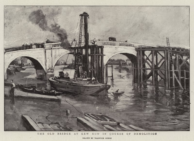 Le vieux pont de Kew en cours de démolition - Warwick Goble