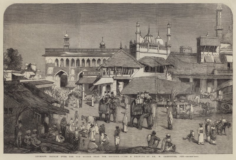Lucknow, Bazar sur le vieux pont près du Goomtee - William Carpenter