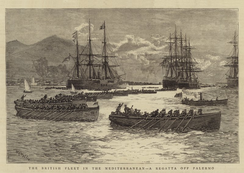 La flotte britannique en Méditerranée, une régate au large de Palerme - William Lionel Wyllie