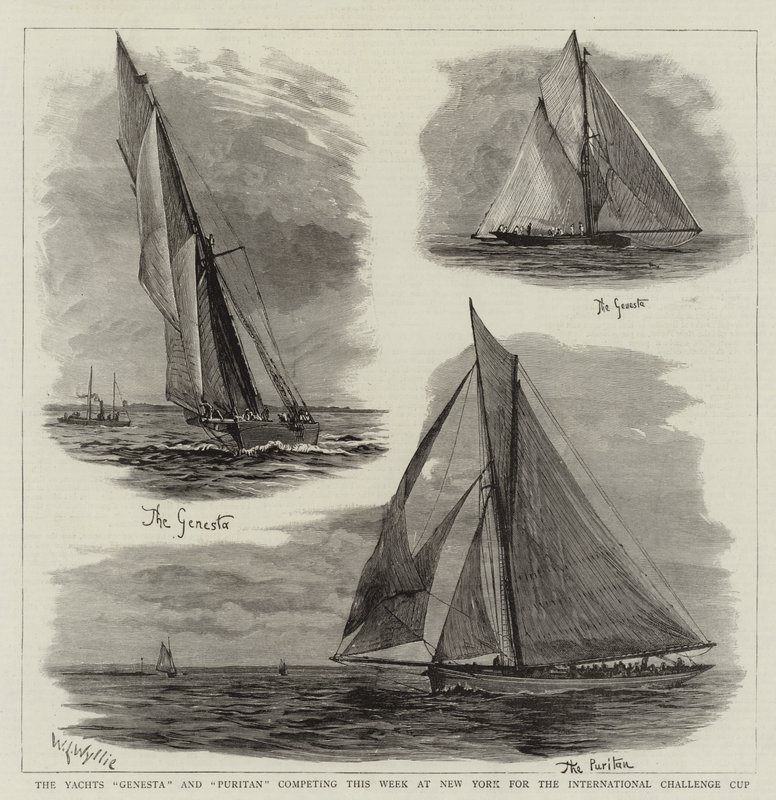 Les yachts Genesta et Puritan concourant cette semaine à New York pour la Coupe internationale - William Lionel Wyllie
