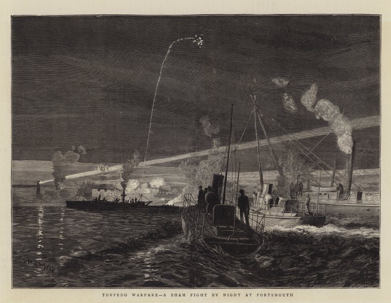 Guerre de torpilles, une fausse bataille de nuit à Portsmouth - William Lionel Wyllie
