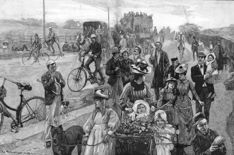 Scène de rue avec de nombreux vélos - William Hatherell