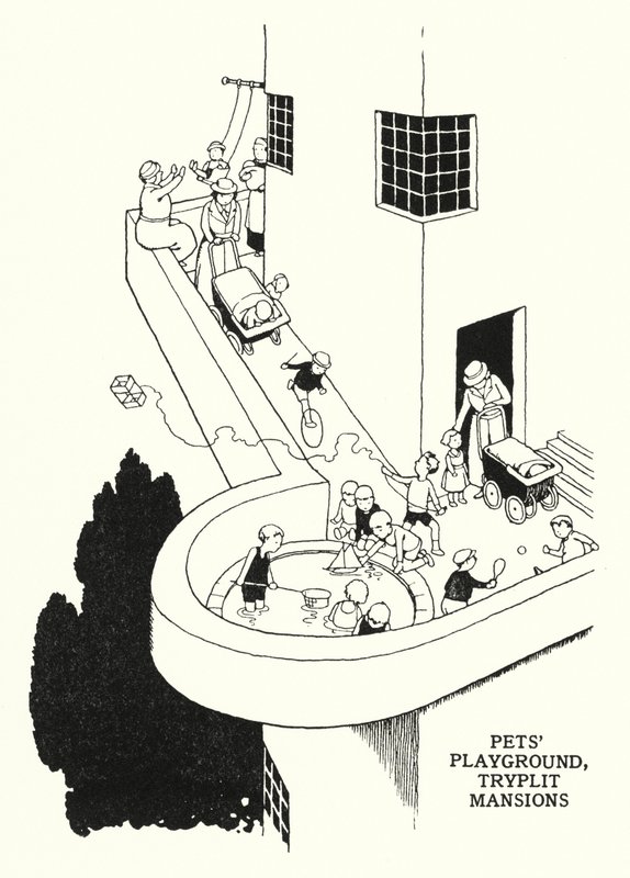 Terrain de jeu pour animaux de compagnie, Tryplit Mansions - William Heath Robinson