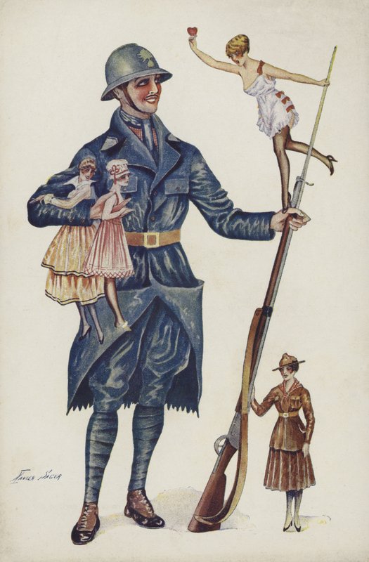 Soldat entouré de filles - Xavier Sager