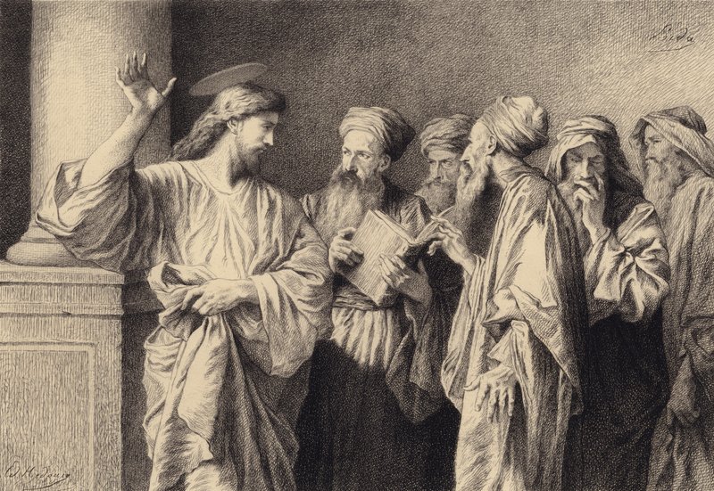 Jésus et les scribes et anciens - after Albert Robida
