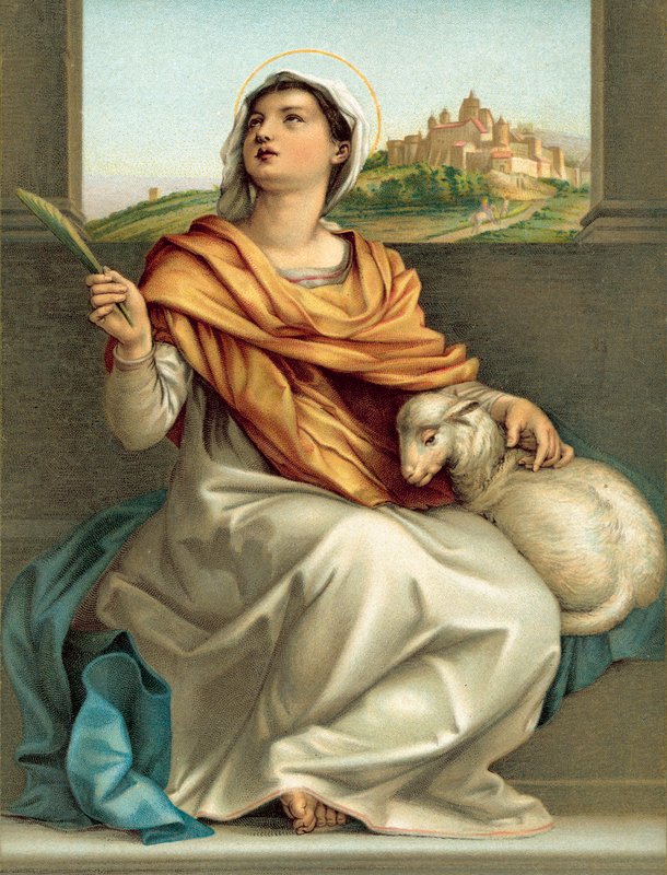 Sainte Agnès (chromolitho) - Andrea del (after) Sarto