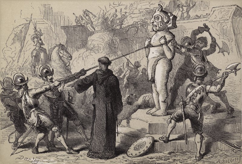 Les Espagnols détruisant les Idoles Mexicaines - after Felix Octavius Carr Darley