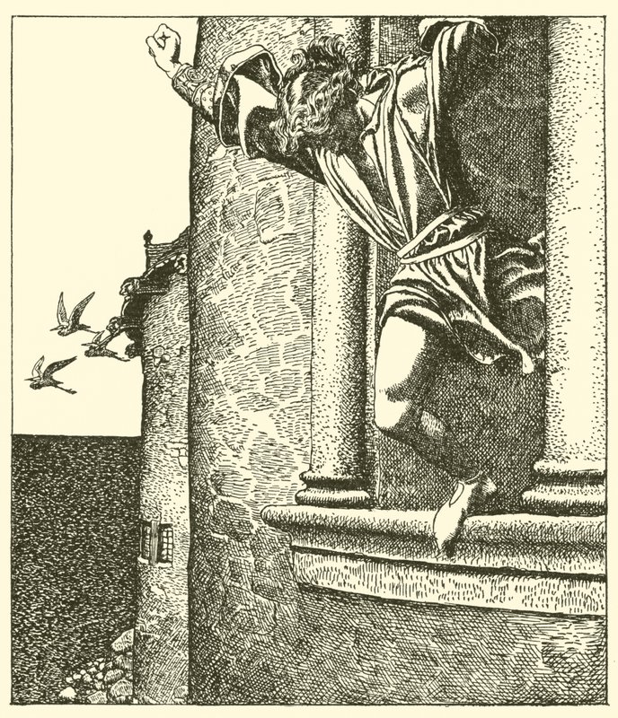 Sir Tristram saute dans la mer - after Howard Pyle