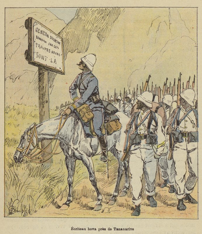 Écriteau hova près de Tananarive - after Louis Charles Bombled