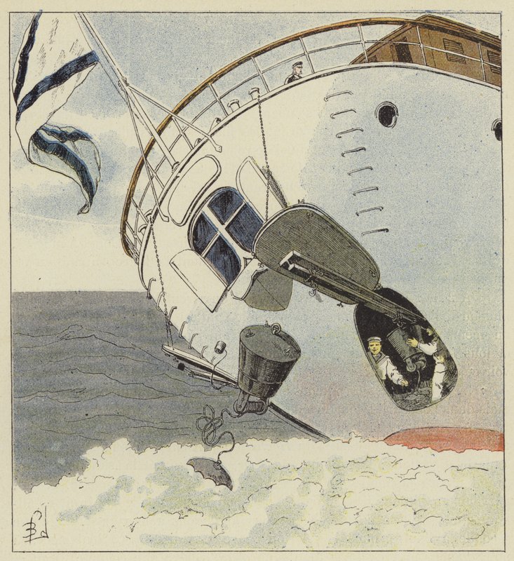 Pose de mines sous-marines - after Louis Charles Bombled