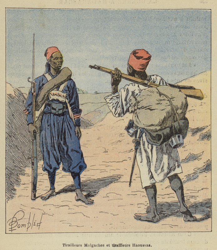 Tirailleurs Malgaches et tirailleurs Haoussas - after Louis Charles Bombled